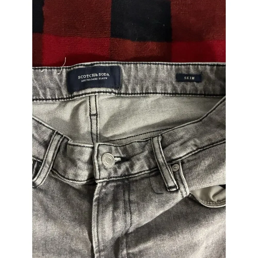 Scotch & Soda Men's Gray Slim Fit Jeans Light Wash Denim Button designer 32x32
